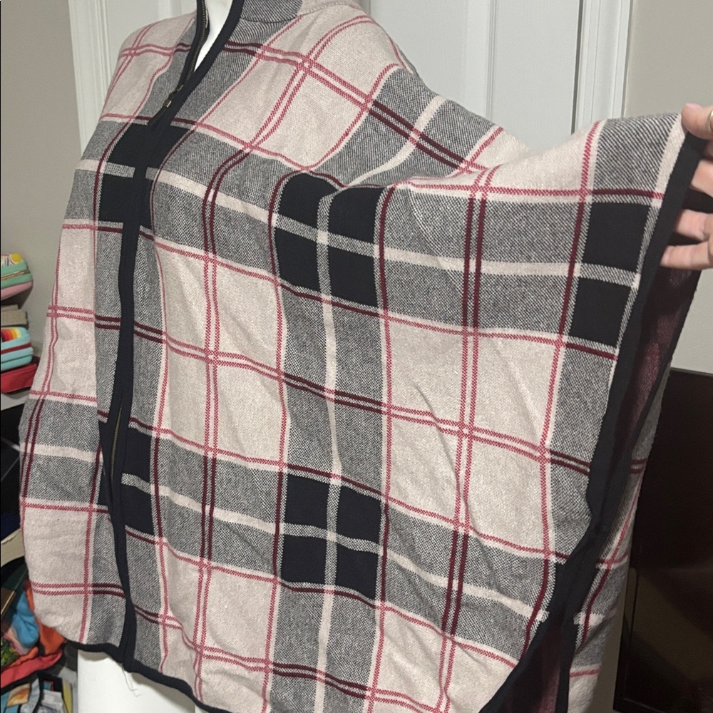 Nicole Miller Black and Gray Plaid Poncho - Picture 3 of 7